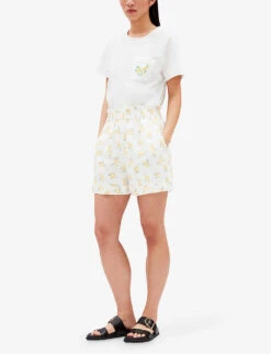 CLAUDIE PIERLOT Eita Mimosa-print Elasticated-waist Linen-blend Shorts 9 CLAUDIE PIERLOT Eita Mimosa-print Elasticated-waist Linen-blend Shorts -Sweaty Bety Clothing Shop R04105057 DIVERS ALT02