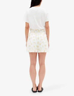 CLAUDIE PIERLOT Eita Mimosa-print Elasticated-waist Linen-blend Shorts 10 CLAUDIE PIERLOT Eita Mimosa-print Elasticated-waist Linen-blend Shorts -Sweaty Bety Clothing Shop R04105057 DIVERS ALT03