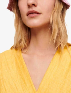 Maje V-neck Wrap-front Linen-blend Mini Dress -Sweaty Bety Clothing Shop R04105508 JAUNESORANGES ALT04