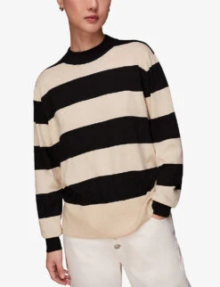 Whistles Striped Mock-neck Cotton-blend Jumper -Sweaty Bety Clothing Shop R04106975 BLACK ALT02