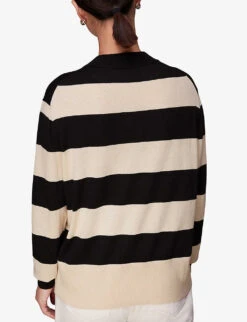 Whistles Striped Mock-neck Cotton-blend Jumper -Sweaty Bety Clothing Shop R04106975 BLACK ALT03