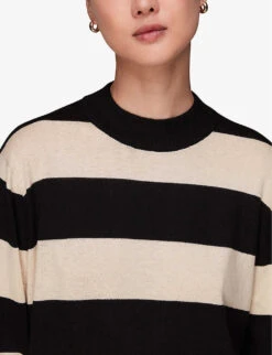 Whistles Striped Mock-neck Cotton-blend Jumper -Sweaty Bety Clothing Shop R04106975 BLACK ALT04