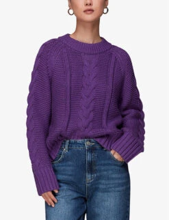 Whistles Chunky Cable-knit Cotton Jumper -Sweaty Bety Clothing Shop R04106976 PURPLE ALT02