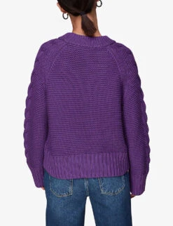 Whistles Chunky Cable-knit Cotton Jumper -Sweaty Bety Clothing Shop R04106976 PURPLE ALT03