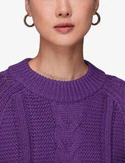 Whistles Chunky Cable-knit Cotton Jumper -Sweaty Bety Clothing Shop R04106976 PURPLE ALT04