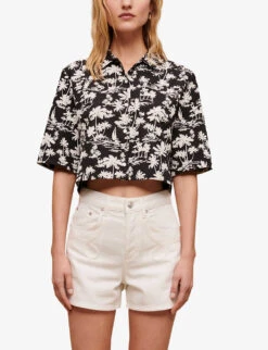 Maje Swirl-patch High-rise Denim Shorts -Sweaty Bety Clothing Shop R04109081 BLANC ALT01