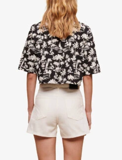 Maje Swirl-patch High-rise Denim Shorts -Sweaty Bety Clothing Shop R04109081 BLANC ALT03
