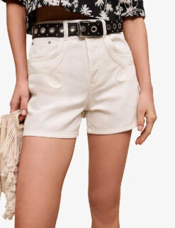 Maje Swirl-patch High-rise Denim Shorts -Sweaty Bety Clothing Shop R04109081 BLANC ALT04