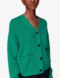 Whistles Stella Double-pocket V-neck Stretch-knit Cardigan 9 Whistles Stella Double-pocket V-neck Stretch-knit Cardigan -Sweaty Bety Clothing Shop R04110651 GREEN ALT02