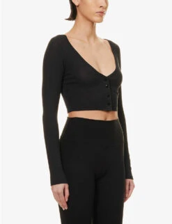 Whisper Ribbed Stretch-jersey Cardigan 9 Whisper Ribbed Stretch-jersey Cardigan -Sweaty Bety Clothing Shop R04111681 BLACK ALT02