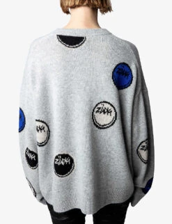 Zadig & Voltaire Markus Happy Face-motif Cashmere Jumper -Sweaty Bety Clothing Shop R04113371 GRISCHINECLAIR ALT03