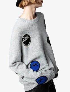 Zadig & Voltaire Markus Happy Face-motif Cashmere Jumper -Sweaty Bety Clothing Shop R04113371 GRISCHINECLAIR ALT04