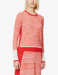 ME AND EM Contrasting-trim Ribbed-knit Wool-blend Top -Sweaty Bety Clothing Shop R04117224 BURNTORANGECREAM ALT02