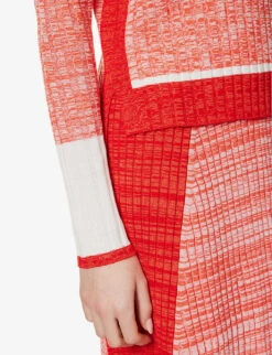 ME AND EM Contrasting-trim Ribbed-knit Wool-blend Top -Sweaty Bety Clothing Shop R04117224 BURNTORANGECREAM ALT04