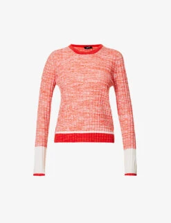 ME AND EM Contrasting-trim Ribbed-knit Wool-blend Top