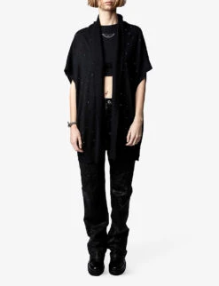 Zadig & Voltaire Crystal-embellished Cashmere Cardigan -Sweaty Bety Clothing Shop R04118655 NOIR ALT02