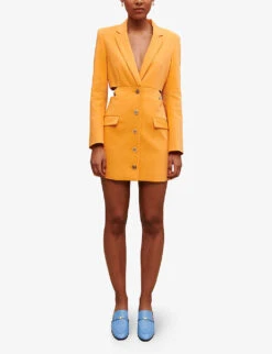 Maje Tailored Cut-out Waist Stretch Cotton Blend Mini Dress 9 Maje Tailored Cut-out Waist Stretch Cotton Blend Mini Dress -Sweaty Bety Clothing Shop R04120633 JAUNESORANGES ALT02