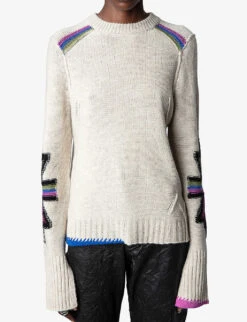 Zadig & Voltaire Halton Embroidered-motif Cashmere Jumper 9 Zadig & Voltaire Halton Embroidered-motif Cashmere Jumper -Sweaty Bety Clothing Shop R04121836 MASTIC ALT02