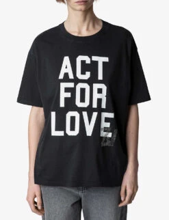Zadig & Voltaire Brooxs Act For Love Slogan-print Cotton-jersey T-shirt -Sweaty Bety Clothing Shop R04121842 NOIR ALT02