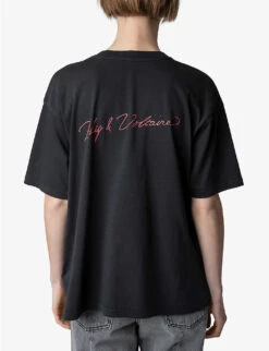 Zadig & Voltaire Brooxs Act For Love Slogan-print Cotton-jersey T-shirt -Sweaty Bety Clothing Shop R04121842 NOIR ALT03