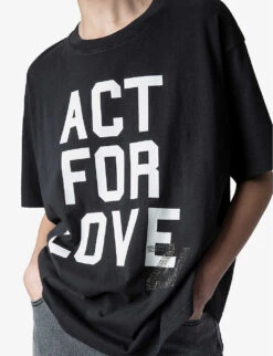 Zadig & Voltaire Brooxs Act For Love Slogan-print Cotton-jersey T-shirt -Sweaty Bety Clothing Shop R04121842 NOIR ALT04