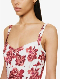 Elita Floral-print Cotton Midi Dress -Sweaty Bety Clothing Shop R04123593 MOIREROSESBURGUNDY ALT04