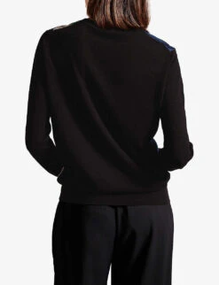 Ted Baker Marola Floral-print Panelled Satin And Knitted Jumper -Sweaty Bety Clothing Shop R04125136 DKNAVY ALT03