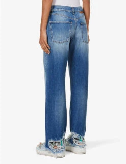STELLA MCCARTNEY Distressed Contrast-stitch Straight-leg Mid-rise Jeans -Sweaty Bety Clothing Shop R04125582 MIDBLUE ALT03