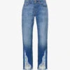 STELLA MCCARTNEY Distressed Contrast-stitch Straight-leg Mid-rise Jeans