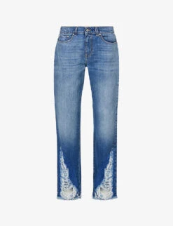 STELLA MCCARTNEY Distressed Contrast-stitch Straight-leg Mid-rise Jeans