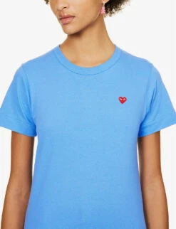 Comme Des Garçons Play Logo-embroidered Cotton-jersey T-shirt -Sweaty Bety Clothing Shop R04126226 BLUE ALT04