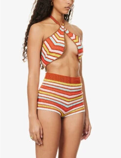 Chevron-pattern Crochet-knit Shorts -Sweaty Bety Clothing Shop R04126885 MULTI ALT02