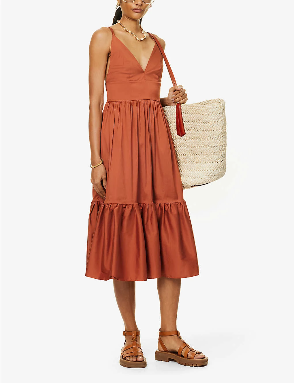 Max Mara Aquila Tiered-trim Stretch-cotton Blend Midi Dress 4 Max Mara Aquila Tiered-trim Stretch-cotton Blend Midi Dress - Image 2