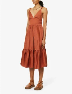Max Mara Aquila Tiered-trim Stretch-cotton Blend Midi Dress 9 Max Mara Aquila Tiered-trim Stretch-cotton Blend Midi Dress -Sweaty Bety Clothing Shop R04127755 RUST ALT02