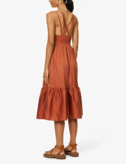 Max Mara Aquila Tiered-trim Stretch-cotton Blend Midi Dress 10 Max Mara Aquila Tiered-trim Stretch-cotton Blend Midi Dress -Sweaty Bety Clothing Shop R04127755 RUST ALT03