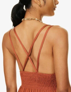 Max Mara Aquila Tiered-trim Stretch-cotton Blend Midi Dress 11 Max Mara Aquila Tiered-trim Stretch-cotton Blend Midi Dress -Sweaty Bety Clothing Shop R04127755 RUST ALT04