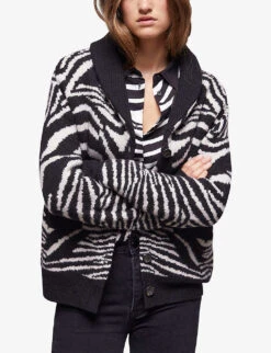 THE KOOPLES Zebra-pattern Shawl-collar Wool Cardigan -Sweaty Bety Clothing Shop R04127792 BLA09 ALT02