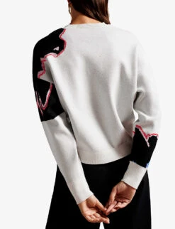 Ted Baker Avrella Jacquard Floral-embroidery Woven Jumper -Sweaty Bety Clothing Shop R04128542 WHITE ALT03