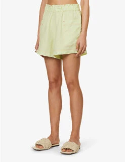 Emilia Frilled-trim Organic-linen Shorts -Sweaty Bety Clothing Shop R04128925 NEONLIME ALT02