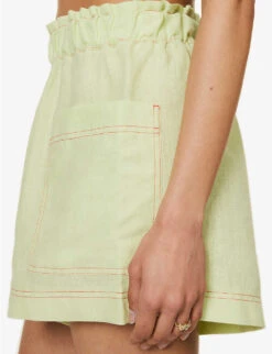 Emilia Frilled-trim Organic-linen Shorts -Sweaty Bety Clothing Shop R04128925 NEONLIME ALT04