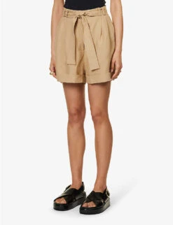 Clementina High-rise Organic-linen Shorts -Sweaty Bety Clothing Shop R04128927 TAN ALT02