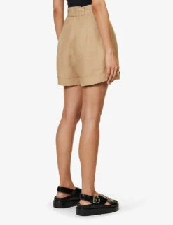 Clementina High-rise Organic-linen Shorts -Sweaty Bety Clothing Shop R04128927 TAN ALT03
