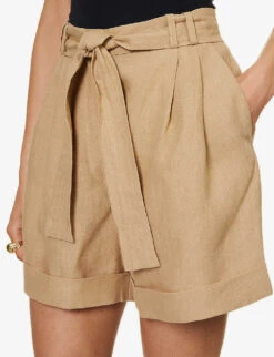 Clementina High-rise Organic-linen Shorts -Sweaty Bety Clothing Shop R04128927 TAN ALT04