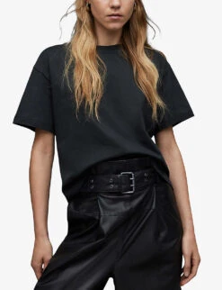 AllSaints Cygni Cut-out Organic-cotton T-shirt -Sweaty Bety Clothing Shop R04131319 WASHEDBLACK ALT02