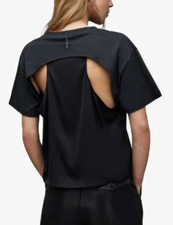 AllSaints Cygni Cut-out Organic-cotton T-shirt -Sweaty Bety Clothing Shop R04131319 WASHEDBLACK ALT03