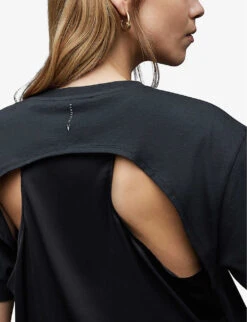 AllSaints Cygni Cut-out Organic-cotton T-shirt -Sweaty Bety Clothing Shop R04131319 WASHEDBLACK ALT04