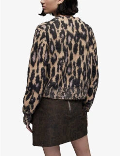 AllSaints Anita Leopard-print Knitted Cardigan -Sweaty Bety Clothing Shop R04131643 TAUPECLAYPIN ALT03