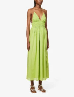 Faithfull The Brand Bisetta V-neck Smocked-waist Cotton Maxi Dress -Sweaty Bety Clothing Shop R04135586 KIWIFRUIT ALT02