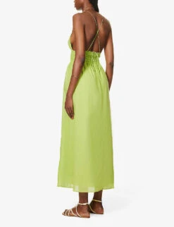 Faithfull The Brand Bisetta V-neck Smocked-waist Cotton Maxi Dress -Sweaty Bety Clothing Shop R04135586 KIWIFRUIT ALT03