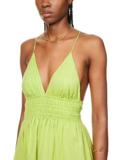 Faithfull The Brand Bisetta V-neck Smocked-waist Cotton Maxi Dress -Sweaty Bety Clothing Shop R04135586 KIWIFRUIT ALT04